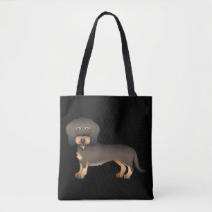 Wild Boar Wire Hazard Dachshund Cute Dog on Black Tote Bag