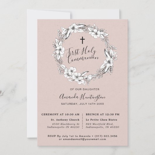Wild Boeket Eerste Heilige Communie | Blush | Kaart (Voorkant)
