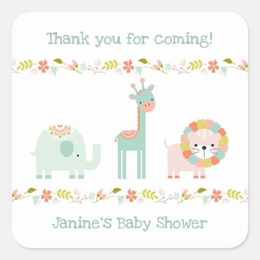 Wild Boho dieren baby shower dank u gunst Vierkante Sticker (Voorkant)