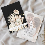 Wild Boho Protea Pampas Grass Black Weduwfoto Kaart<br><div class="desc">Deze trouwuitnodiging bevat geschilderde waterverf protea,  droog pampasgras,  wilde bloem,  exotische bladeren met een gevlekte foto,  en tekst op de rug. Voor meer geavanceerde aanpassing van dit ontwerp,  te klikken gelieve de BUTTON van het TOOL VAN HET ONTWERP BLAUW. Overeenkomende objecten zijn ook beschikbaar.</div>