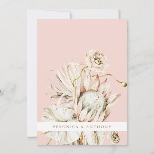 Wild Boho Protea Pampas Grass Blush Weduwfoto Kaart (Voorkant)