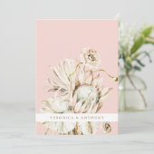 Wild Boho Protea Pampas Grass Blush Weduwfoto Kaart (Staand voorkant)