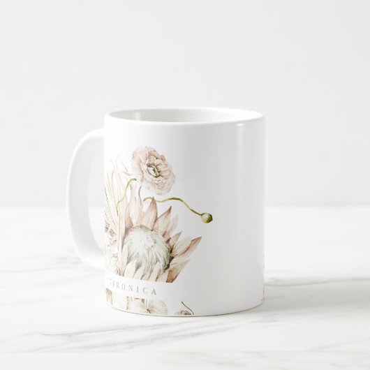 Wild Boho Protea Pampas Grass Floral Personalized Koffiemok (Voorkant links)