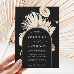 Wild Boho Protea Pampas Grass Floral Wedding Black Kaart