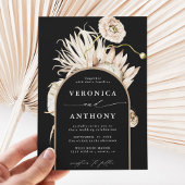 Wild Boho Protea Pampas Grass Floral Wedding Black Kaart