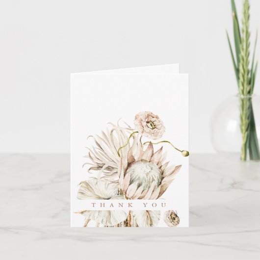 Wild Boho Protea Pampas Grass Floral Wedding Foto Bedankkaart (Voorkant)