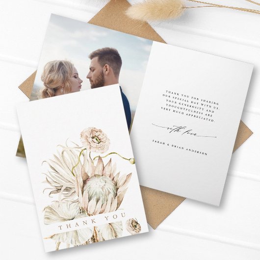 Wild Boho Protea Pampas Grass Floral Wedding Foto Bedankkaart