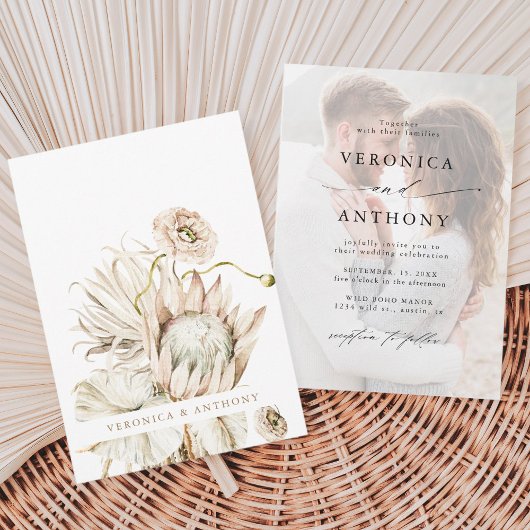 Wild Boho Protea Pampas Grass Floral Wedding Foto Kaart