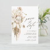 Wild Boho Protea Pampas Grass Floral Wedding Foto Save The Date (Staand voorkant)