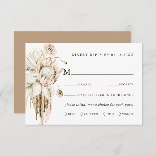 Wild Boho Protea Pampas Grass Floral Wedding RSVP (Voorkant / Achterkant)