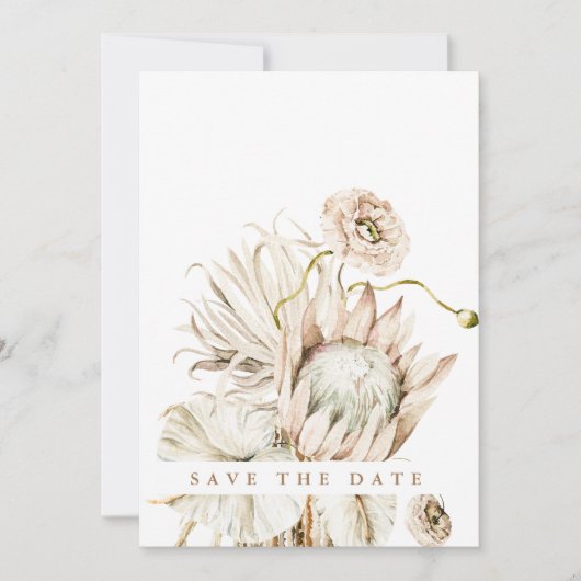 Wild Boho Protea Pampas Grass Wedding Faded Foto Save The Date (Voorkant)