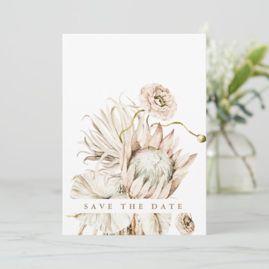 Wild Boho Protea Pampas Grass Wedding Faded Foto Save The Date (Staand voorkant)