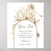 Wild Boho Protea Pampas Grass Wedding Open Bar Poster (Voorkant)