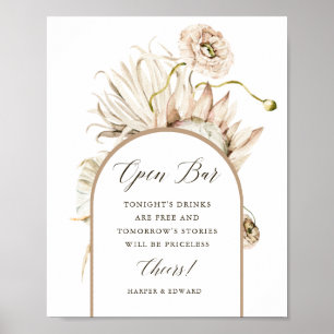 Wild Boho Protea Pampas Grass Wedding Open Bar Poster