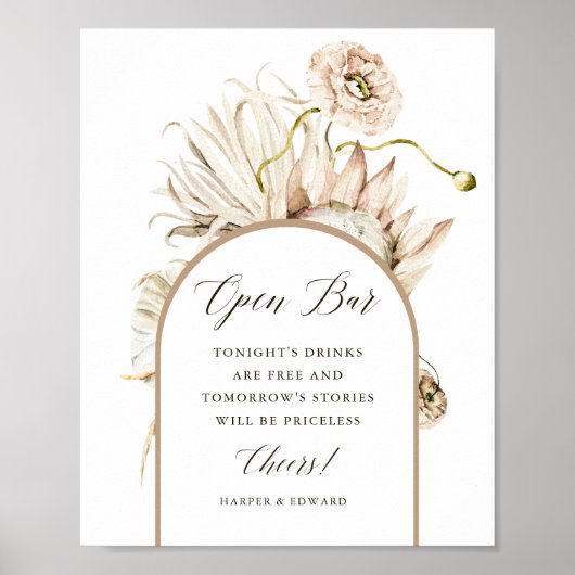 Wild Boho Protea Pampas Grass Wedding Open Bar Poster (Voorkant)