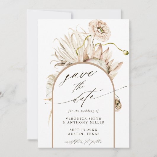 Wild Boho Protea Pampas Grass Wedding Photo Save The Date (Voorkant)