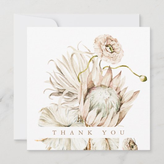 Wild Boho Protea Pampas Grass Wedding Square Foto Bedankkaart (Voorkant)