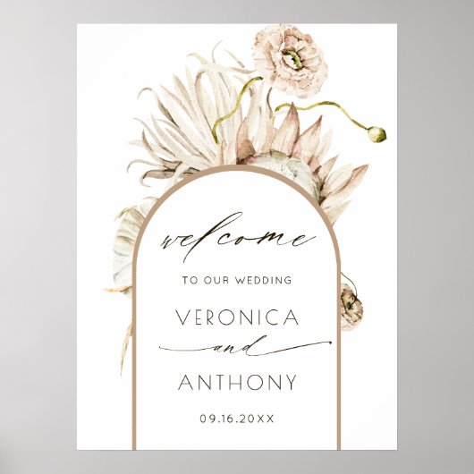 Wild Boho Protea Pampas Grass Wedding Welkom Poster (Voorkant)