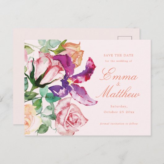 Wild Botanical Maximalism Wedding Save the Date Briefkaart (Voorkant / Achterkant)