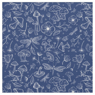 Wild Botanical Mushroom Print in marineblauw Stof