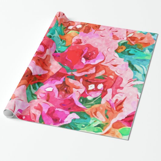 Wild Bougainvillea, Bloom Summer Floral Bohemian Cadeaupapier (Uitgerold)