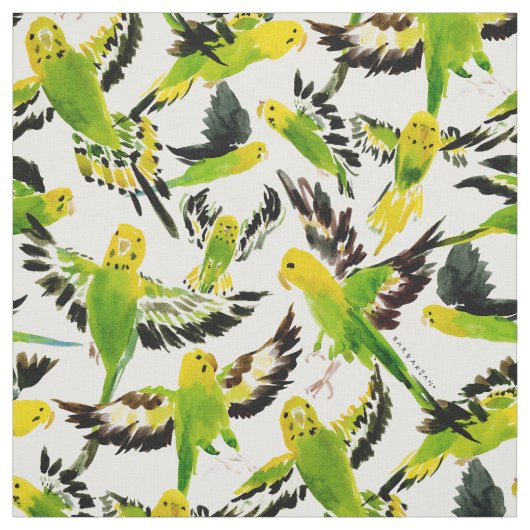 WILD BUDGIES Green Parakeets Stof (Swatch)