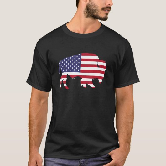 Wild Buffalo American Flag Silhouette T-shirt (Voorkant)