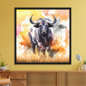 Wild Buffalo Waterverf Wall Art 32"x32" Canvas Afdruk (Insitu (Woonkamer))