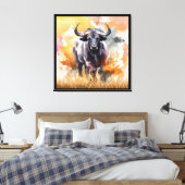 Wild Buffalo Waterverf Wall Art 32"x32" Canvas Afdruk (Insitu (Slaapkamer))