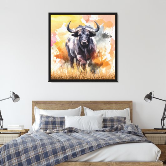 Wild Buffalo Waterverf Wall Art 32"x32" Canvas Afdruk (Insitu (Slaapkamer))