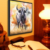 Wild Buffalo Waterverf Wall Art 32"x32" Canvas Afdruk