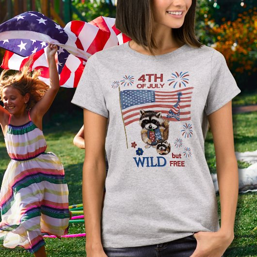 Wild but Free" Wasbeer moeder & Baby 4 juli T-shirt
