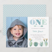 Wild Cactus 1e verjaardag Kaart (Voorkant / Achterkant)