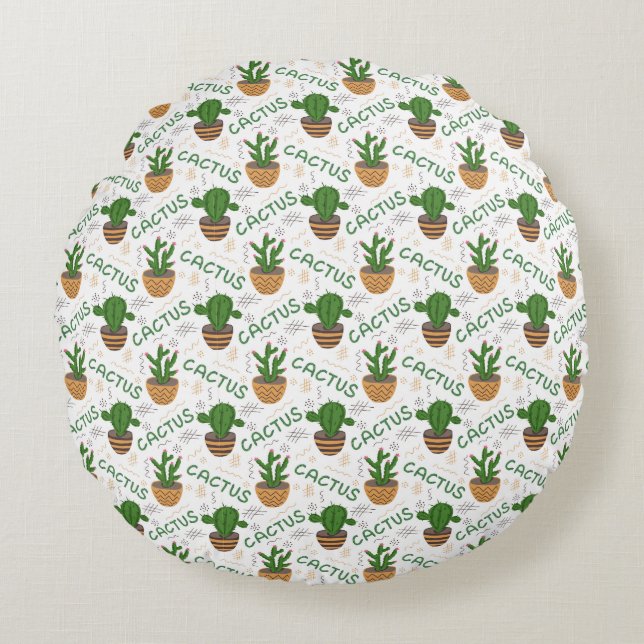 Wild Cactus Pattern Rond Kussen (Voorkant)