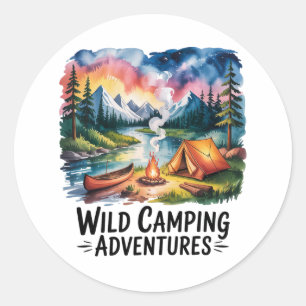 Wild Camping Adventures Waterverf Design Ronde Sticker