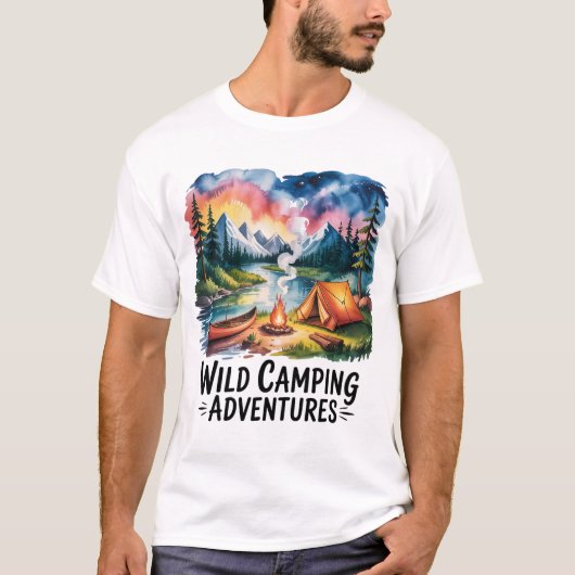 Wild Camping Adventures Waterverf Design T-shirt (Voorkant)