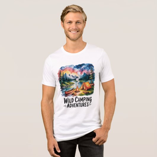 Wild Camping Adventures Waterverf Design Tri-Blend Shirt (Voorkant volledig)