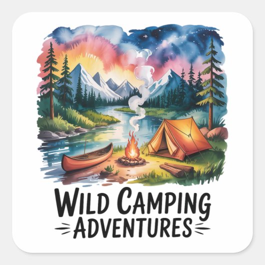 Wild Camping Adventures Waterverf Design Vierkante Sticker (Voorkant)