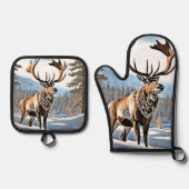 Wild Canadees rendierontwerp Ovenwant & Pannenlap Set (Voorkant)