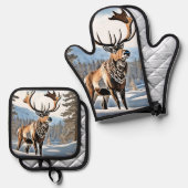 Wild Canadees rendierontwerp Ovenwant & Pannenlap Set (Voorkant / Achterkant)