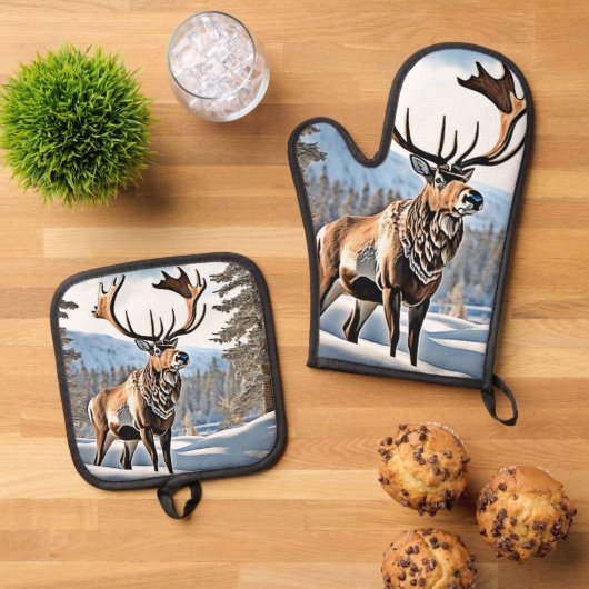 Wild Canadees rendierontwerp Ovenwant & Pannenlap Set (Top down)