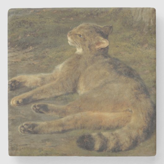 Wild Cat (door Rosa Bonheur) Stenen Onderzetter (Voorkant)
