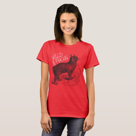 Wild Cat Euraziatische Lynx Vrouwen Mannen Rood T-shirt (Voorkant volledig)