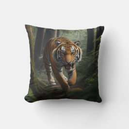 Wild Cat in Golden Forest Scene Kussen