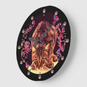 WILD CAT KITTEN, ZWARTE RODE VLOERSWIRLS GROTE KLOK (Hoek)