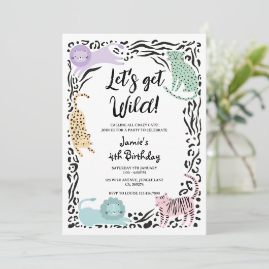 Wild Cat Oerwoud Verjaardagsfeestuitnodiging Kaart (Staand voorkant)
