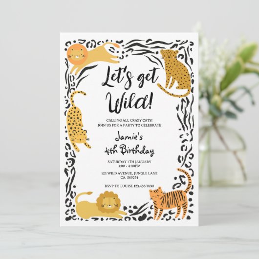 Wild Cat Oerwoud Verjaardagsfeestuitnodiging Kaart (Staand voorkant)