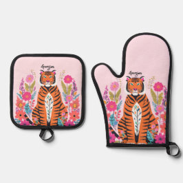 Wild Cat Tiger Pink Personalized Ovenwant & Pannenlap Set
