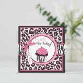 Wild Cheetah Print & Cupcake Birthday Kaart (Staand voorkant)
