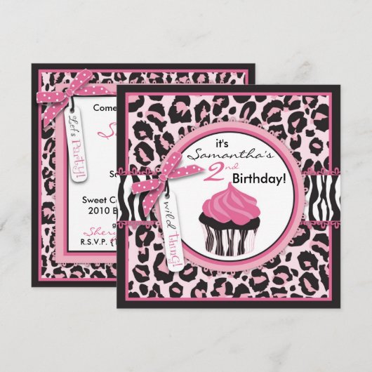 Wild Cheetah Print & Cupcake Birthday Kaart (Voorkant / Achterkant)